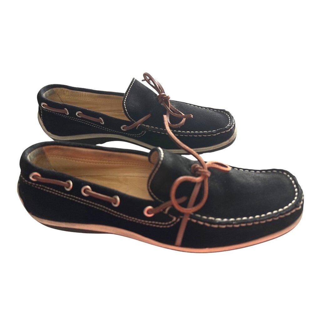 Michael Kors Black Suede Boat Shoes Loafers Leather Laces Made In Italy Size 8.5